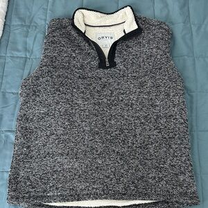 Orvis Men's Gray and Black Quarter Zip Fleece Lined Sweater